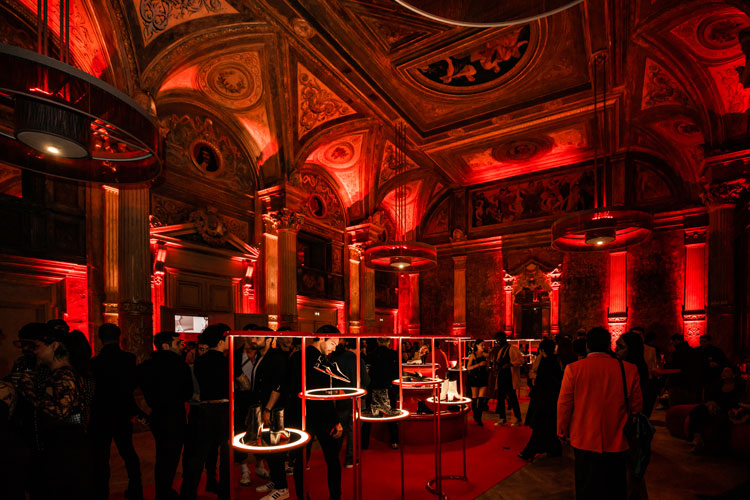 wall projections of the Men Fall/Winter 2023 campaign produced by i-D featuring Walt Disco wearing Christian Louboutin.